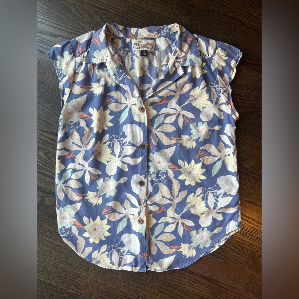 Vintage Patagonia Hawaiian Aloha Shirt Blue Tropical Floral Lyocell Resort 10